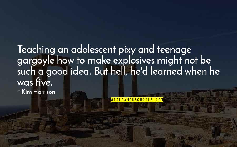 Not A Good Idea Quotes By Kim Harrison: Teaching an adolescent pixy and teenage gargoyle how