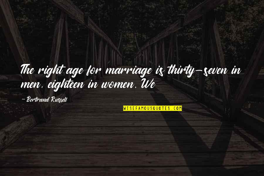 Not Admitting Your Faults Quotes By Bertrand Russell: The right age for marriage is thirty-seven in