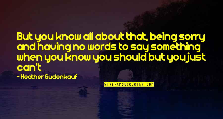 Not Being Sorry Quotes By Heather Gudenkauf: But you know all about that, being sorry