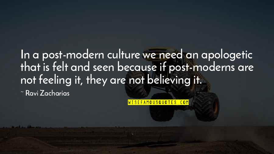 Not Feeling It Quotes By Ravi Zacharias: In a post-modern culture we need an apologetic