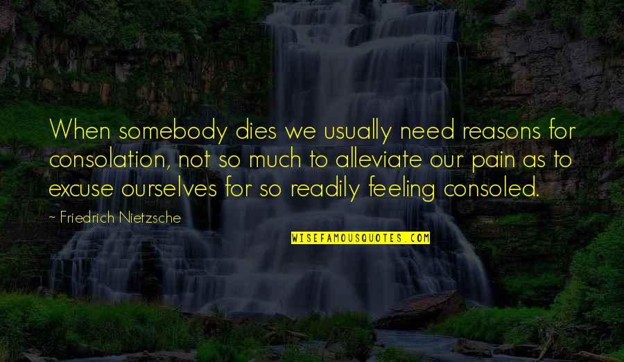 Not Feeling Pain Quotes By Friedrich Nietzsche: When somebody dies we usually need reasons for