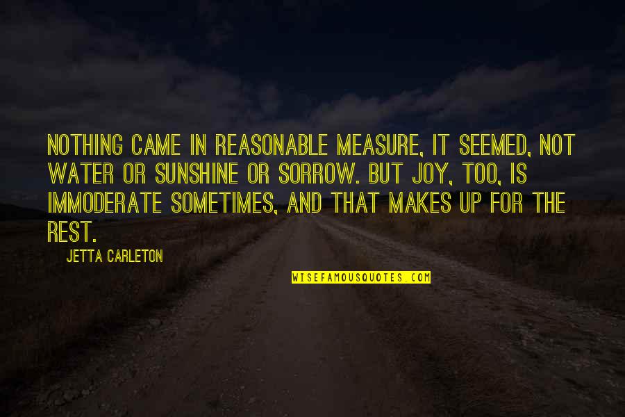 Not For Nothing Quotes By Jetta Carleton: Nothing came in reasonable measure, it seemed, not