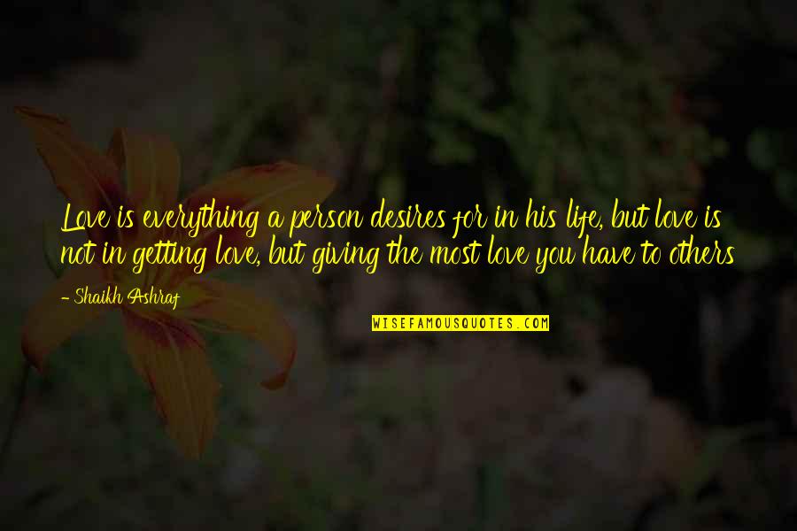 Not Giving In To Love Quotes By Shaikh Ashraf: Love is everything a person desires for in