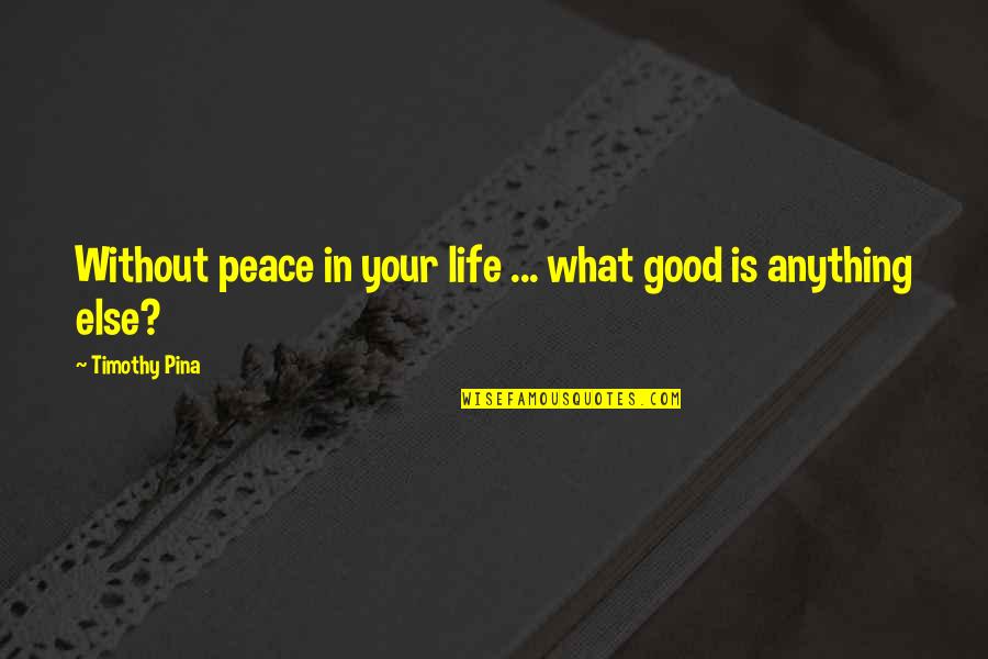 Not Good At Anything Quotes By Timothy Pina: Without peace in your life ... what good