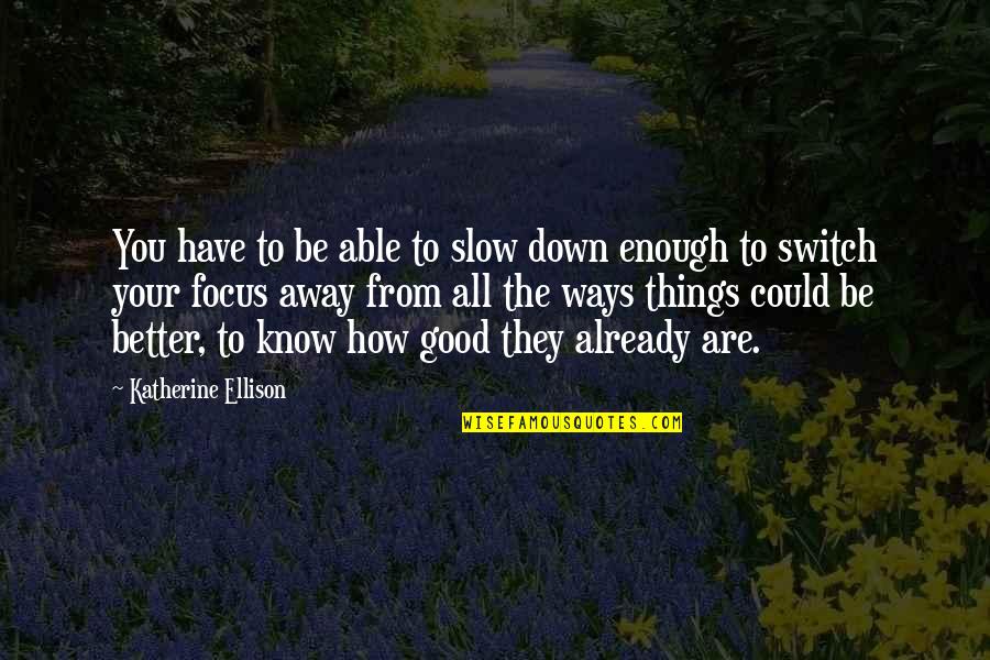 Not Good Enough For Your Love Quotes By Katherine Ellison: You have to be able to slow down