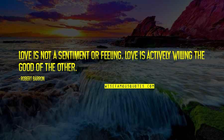 Not Good Feeling Quotes By Robert Barron: Love is not a sentiment or feeling. Love