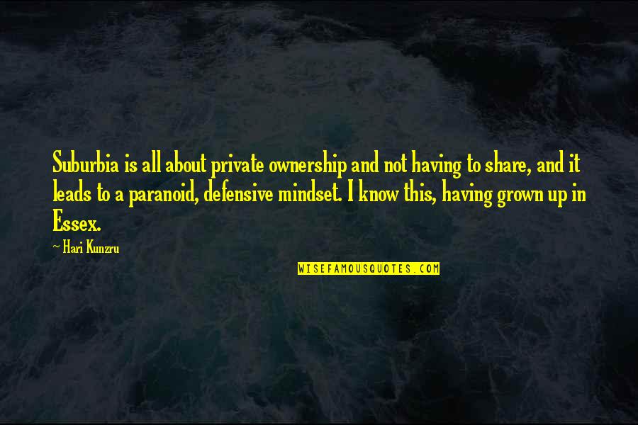 Not Having It All Quotes By Hari Kunzru: Suburbia is all about private ownership and not