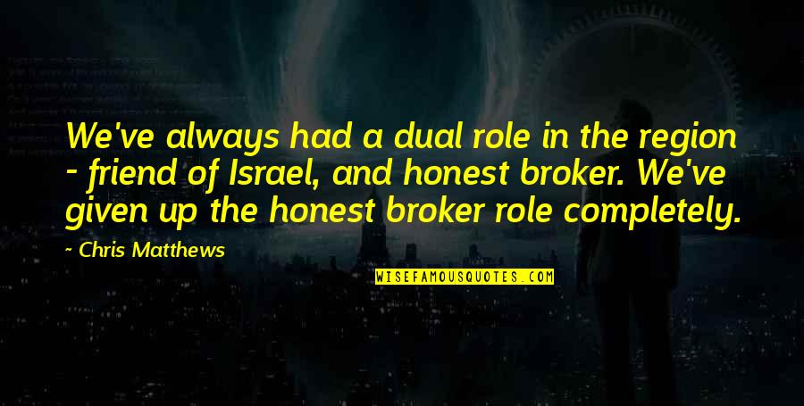 Not Honest Friend Quotes By Chris Matthews: We've always had a dual role in the Not Honest Friend Quotes By Chris Matthews: We've always had a dual role in the