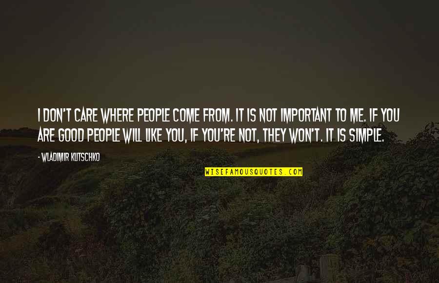 Not Important To You Quotes By Wladimir Klitschko: I don't care where people come from. It