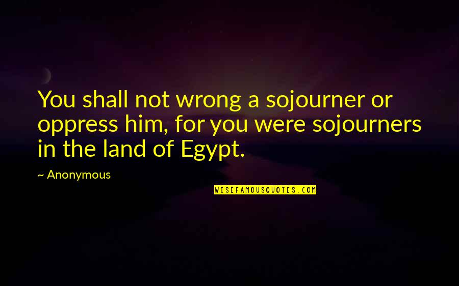 Not In The Wrong Quotes By Anonymous: You shall not wrong a sojourner or oppress Not In The Wrong Quotes By Anonymous: You shall not wrong a sojourner or oppress