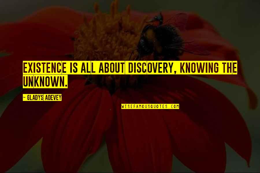 Not Knowing The Unknown Quotes By Gladys Adevey: Existence is all about discovery, knowing the unknown.