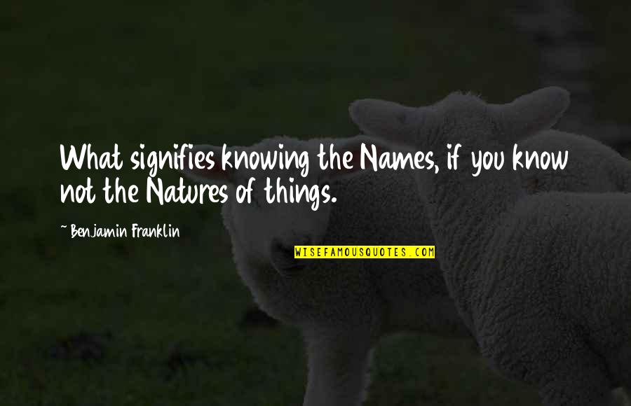 Not Knowing Things Quotes By Benjamin Franklin: What signifies knowing the Names, if you know