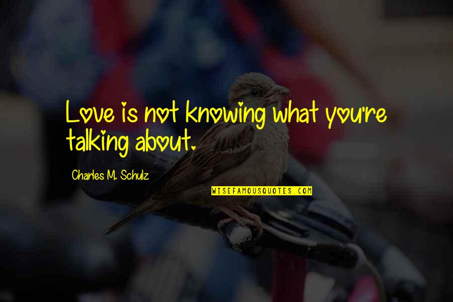 Not Knowing What You Are Talking About Quotes By Charles M. Schulz: Love is not knowing what you're talking about.