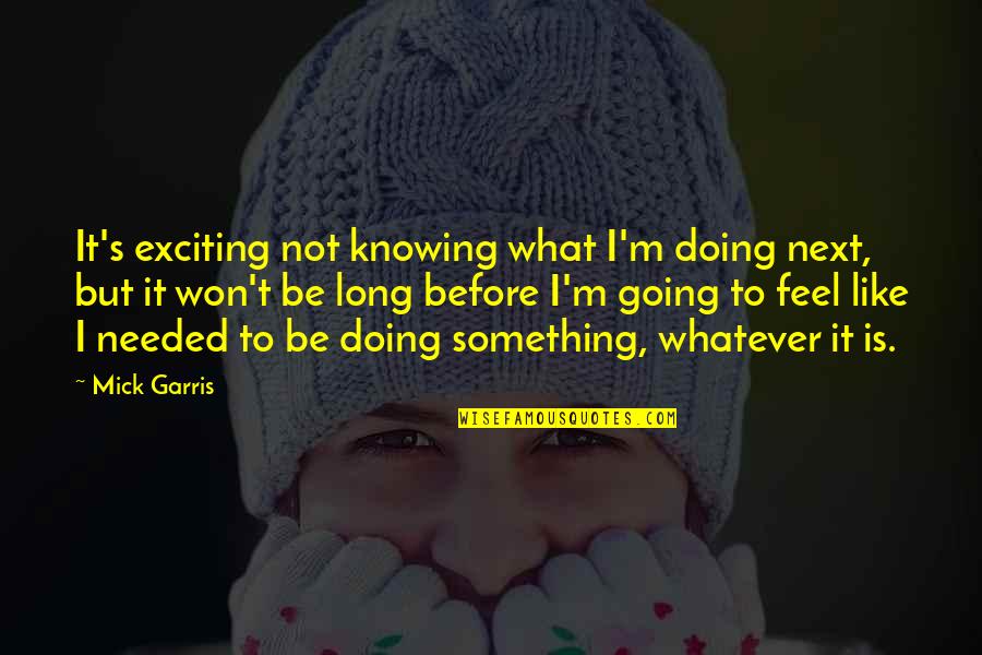 Not Knowing What You Feel Quotes By Mick Garris: It's exciting not knowing what I'm doing next,