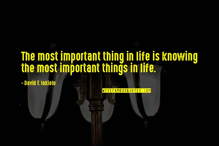 Not Knowing Your Purpose Quotes By David F. Jakielo: The most important thing in life is knowing