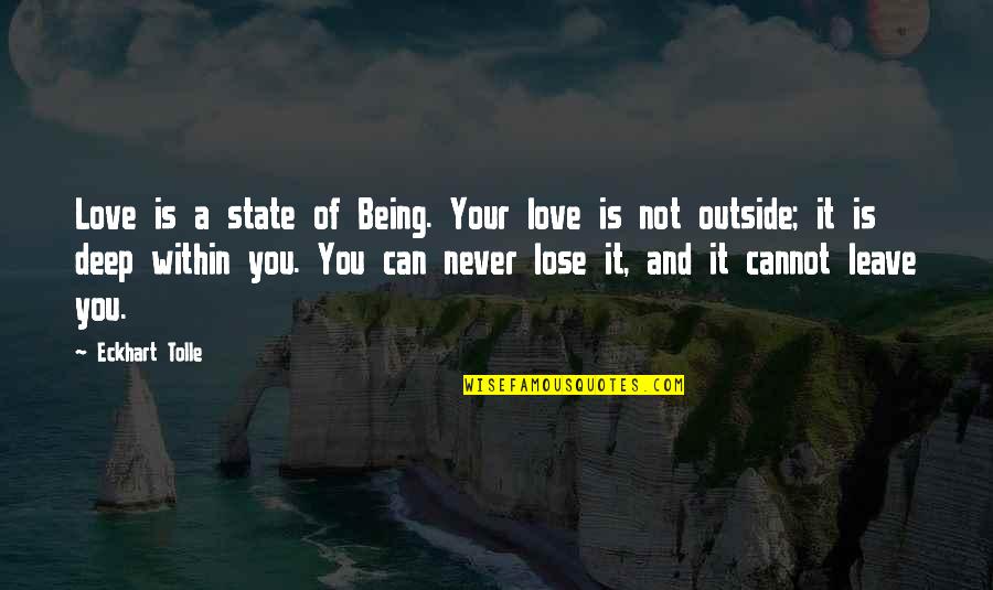 Not Leave You Quotes By Eckhart Tolle: Love is a state of Being. Your love