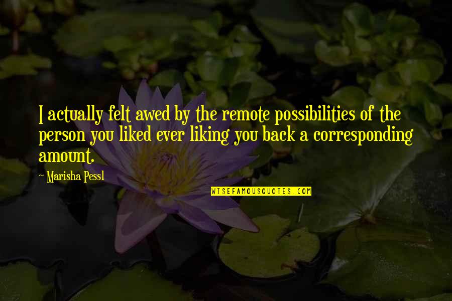 Not Liking You Back Quotes By Marisha Pessl: I actually felt awed by the remote possibilities