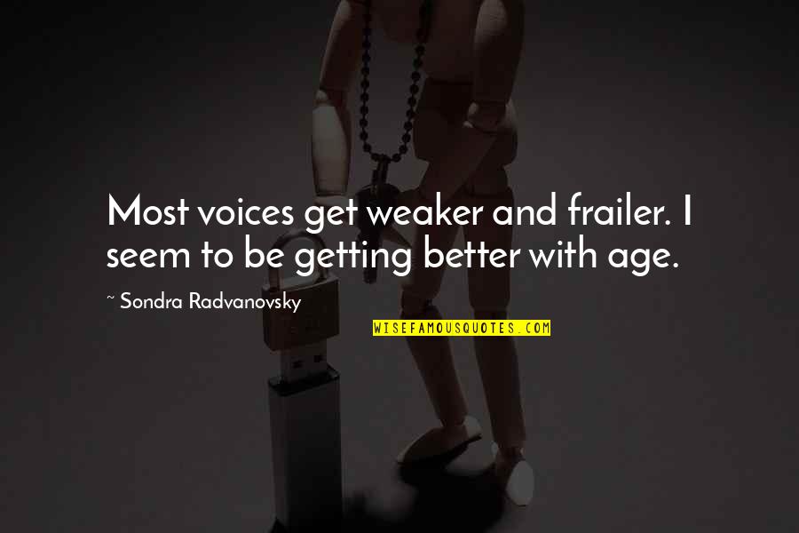 Not Living In The Past Anymore Quotes By Sondra Radvanovsky: Most voices get weaker and frailer. I seem Not Living In The Past Anymore Quotes By Sondra Radvanovsky: Most voices get weaker and frailer. I seem