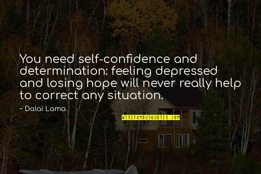Not Losing Hope Quotes By Dalai Lama: You need self-confidence and determination: feeling depressed and