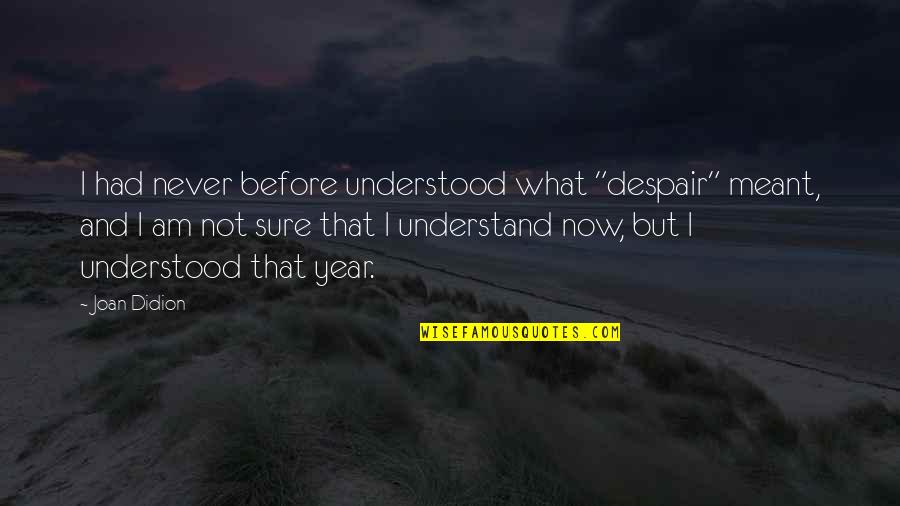 Not Meant To Be Understood Quotes By Joan Didion: I had never before understood what "despair" meant,