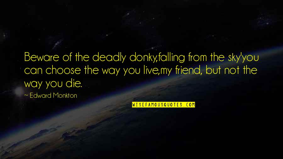 Not My Friend Quotes By Edward Monkton: Beware of the deadly donky,falling from the sky'you