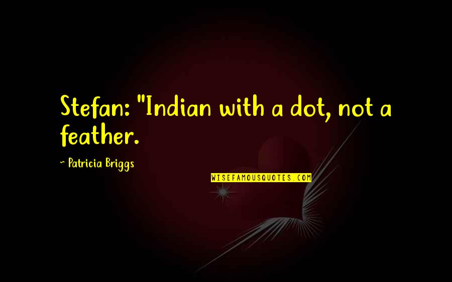 Not Racist Quotes By Patricia Briggs: Stefan: "Indian with a dot, not a feather.