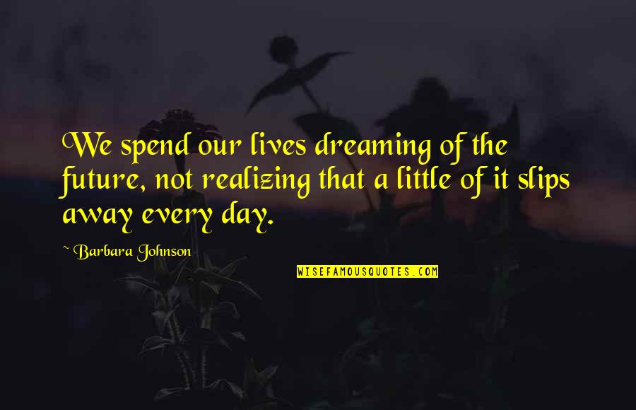 Not Realizing Quotes By Barbara Johnson: We spend our lives dreaming of the future,