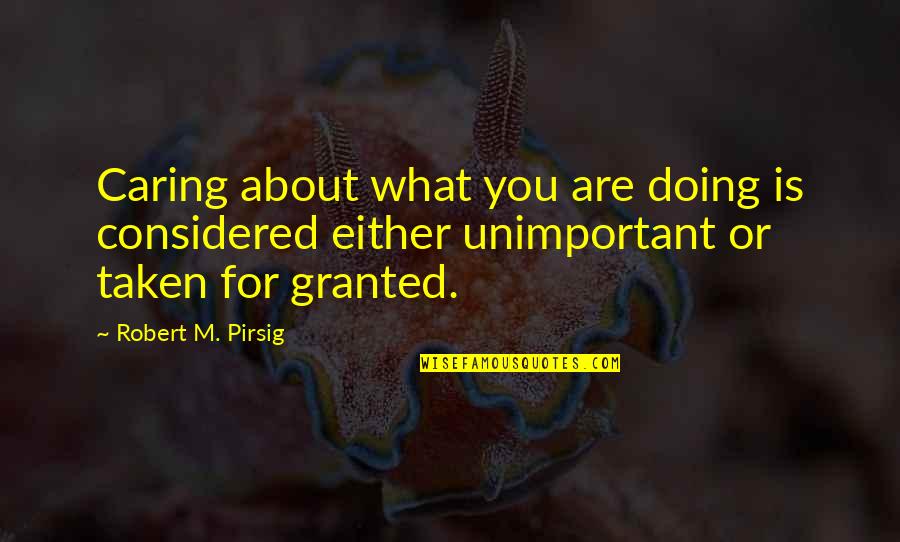 Not Really Caring Quotes By Robert M. Pirsig: Caring about what you are doing is considered