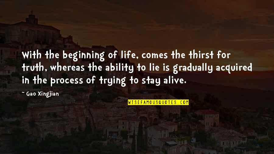 Not Stay Alive Quotes By Gao Xingjian: With the beginning of life, comes the thirst
