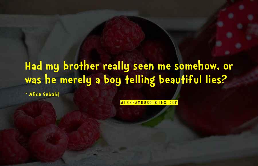 Not Telling Lies Quotes By Alice Sebold: Had my brother really seen me somehow, or