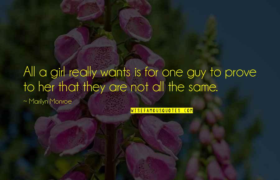 Not The Same Guy Quotes By Marilyn Monroe: All a girl really wants is for one