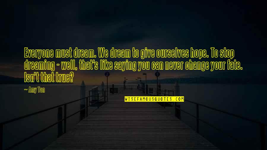 Not To Give Up Hope Quotes By Amy Tan: Everyone must dream. We dream to give ourselves