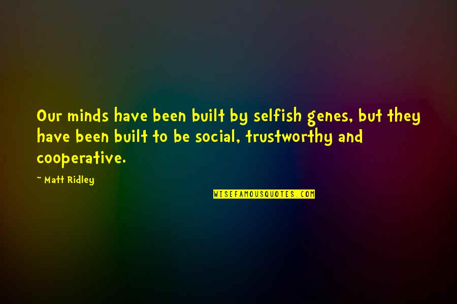 Not Trustworthy Quotes By Matt Ridley: Our minds have been built by selfish genes, Not Trustworthy Quotes By Matt Ridley: Our minds have been built by selfish genes,