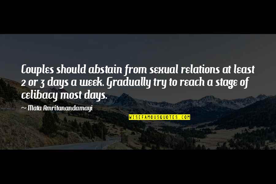 Not Trying In A Relationship Quotes By Mata Amritanandamayi: Couples should abstain from sexual relations at least