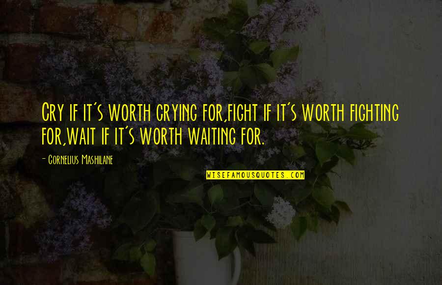 Not Worth Waiting Quotes By Cornelius Mashilane: Cry if it's worth crying for,fight if it's