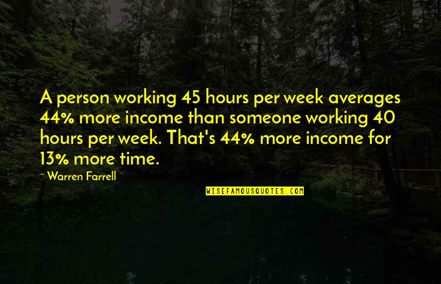 Not Your Average Person Quotes By Warren Farrell: A person working 45 hours per week averages