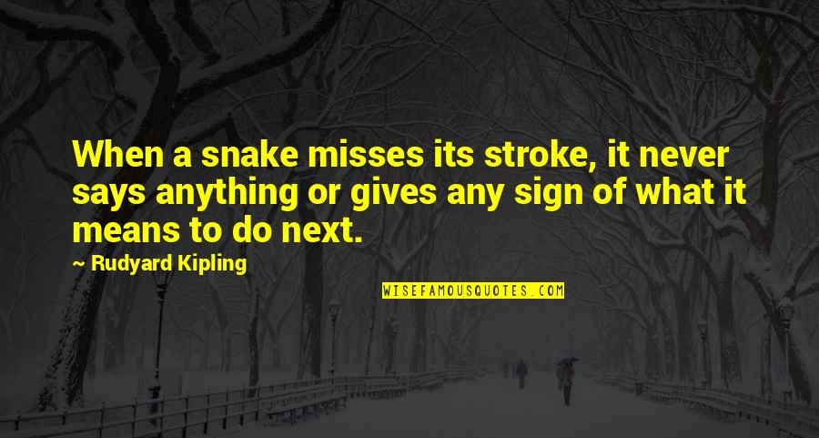 Nothing Blooms All Year Quotes By Rudyard Kipling: When a snake misses its stroke, it never