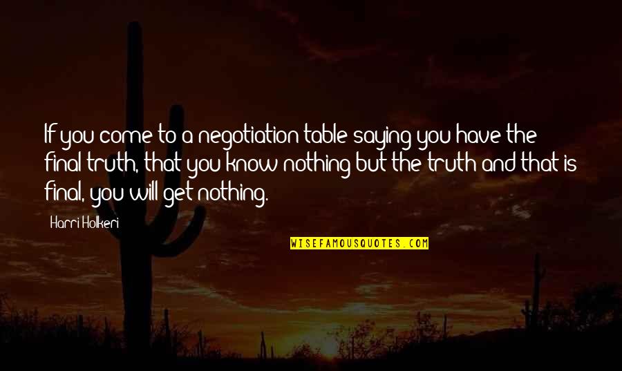 Nothing But Truth Quotes By Harri Holkeri: If you come to a negotiation table saying