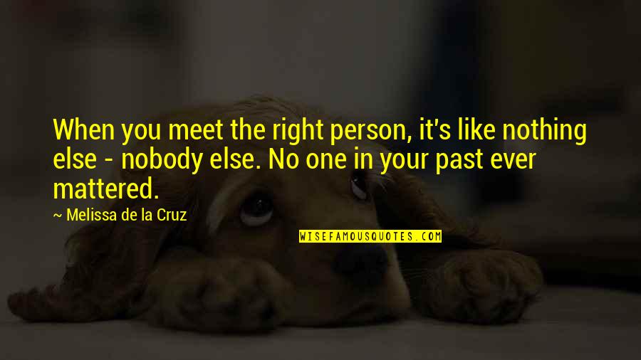 Nothing Else Mattered Quotes By Melissa De La Cruz: When you meet the right person, it's like Nothing Else Mattered Quotes By Melissa De La Cruz: When you meet the right person, it's like