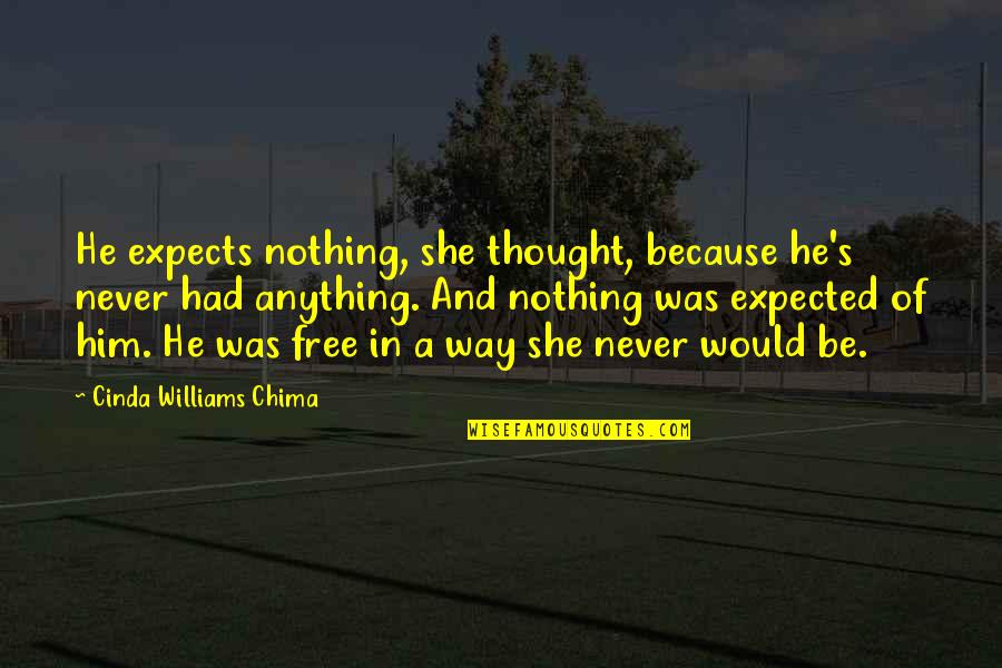 Nothing Expected Quotes By Cinda Williams Chima: He expects nothing, she thought, because he's never Nothing Expected Quotes By Cinda Williams Chima: He expects nothing, she thought, because he's never