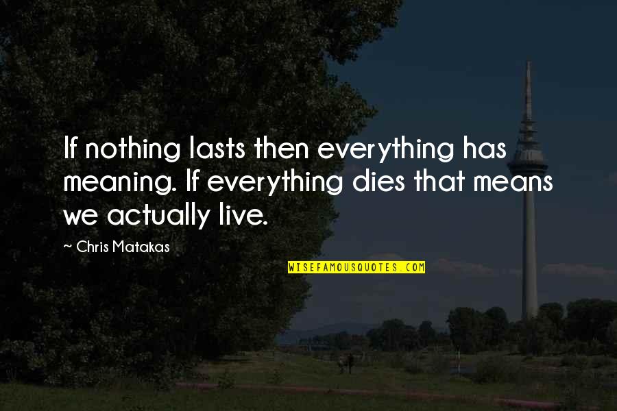 Nothing Lasts Quotes By Chris Matakas: If nothing lasts then everything has meaning. If