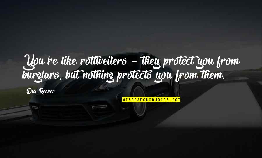 Nothing Like You Quotes By Dia Reeves: You're like rottweilers - they protect you from Nothing Like You Quotes By Dia Reeves: You're like rottweilers - they protect you from