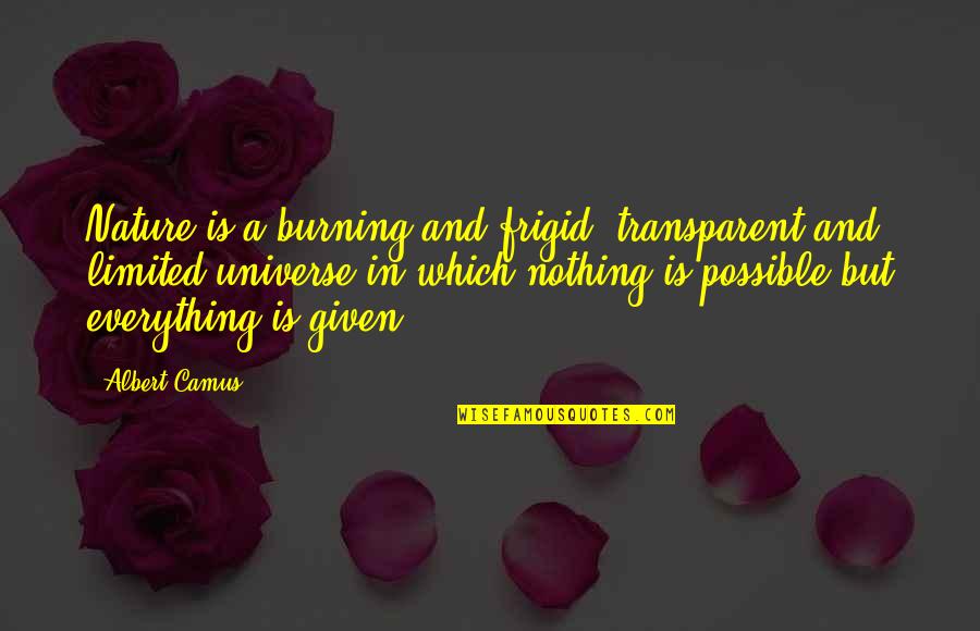 Nothing Possible Quotes By Albert Camus: Nature is a burning and frigid, transparent and