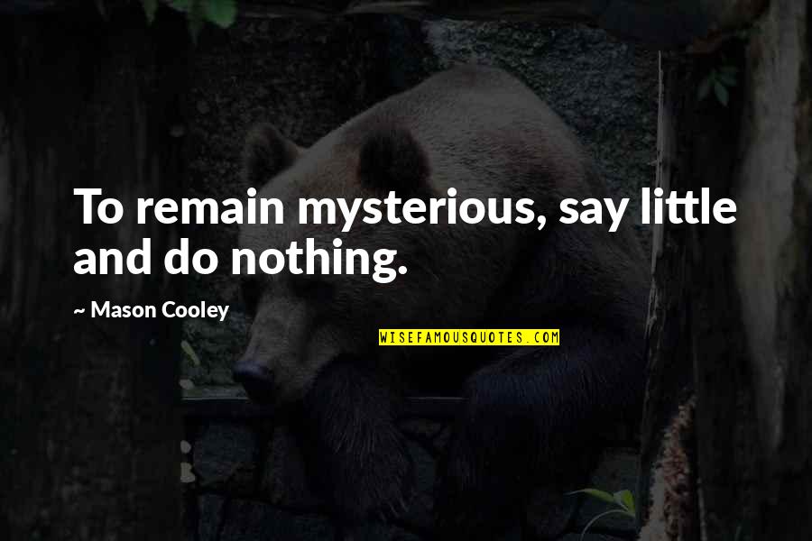 Nothing To Say Quotes By Mason Cooley: To remain mysterious, say little and do nothing.