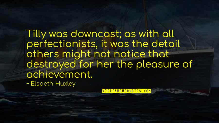 Notice Of Quotes By Elspeth Huxley: Tilly was downcast; as with all perfectionists, it Notice Of Quotes By Elspeth Huxley: Tilly was downcast; as with all perfectionists, it