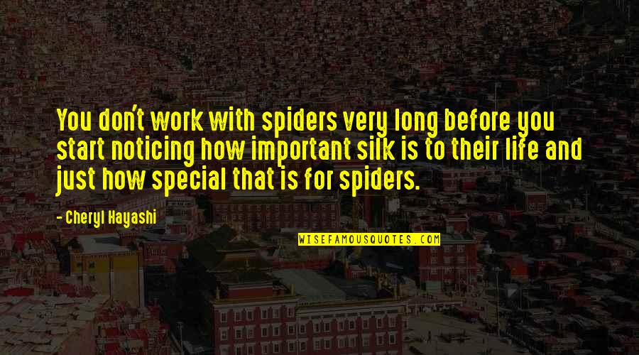 Noticing You Quotes By Cheryl Hayashi: You don't work with spiders very long before Noticing You Quotes By Cheryl Hayashi: You don't work with spiders very long before