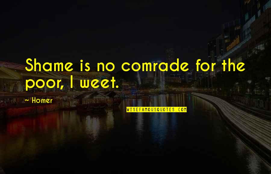 Notre Dame Famous Quotes By Homer: Shame is no comrade for the poor, I