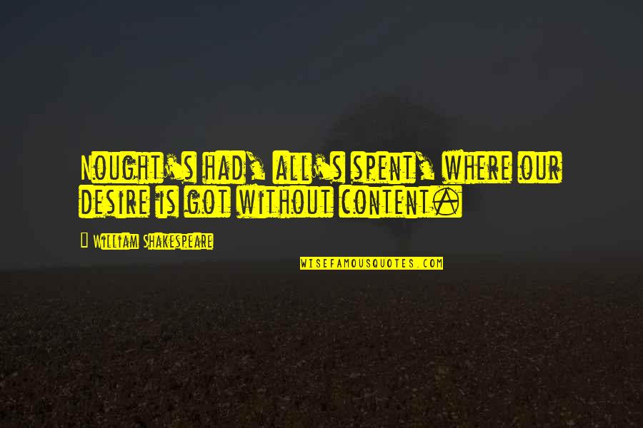 Nought Quotes By William Shakespeare: Nought's had, all's spent, where our desire is Nought Quotes By William Shakespeare: Nought's had, all's spent, where our desire is