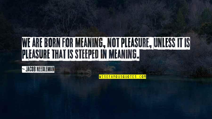 Noureddine Khettal Quotes By Jacob Needleman: We are born for meaning, not pleasure, unless Noureddine Khettal Quotes By Jacob Needleman: We are born for meaning, not pleasure, unless
