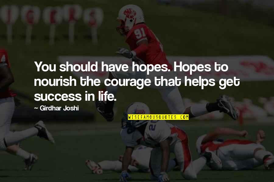 Nourish'd Quotes By Girdhar Joshi: You should have hopes. Hopes to nourish the